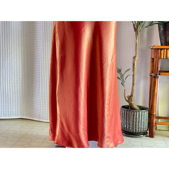 Vintage 90s Let’s Fashion Iridescent Orange Rosette Gown Open Back Dress Size L - Picture 12 of 15